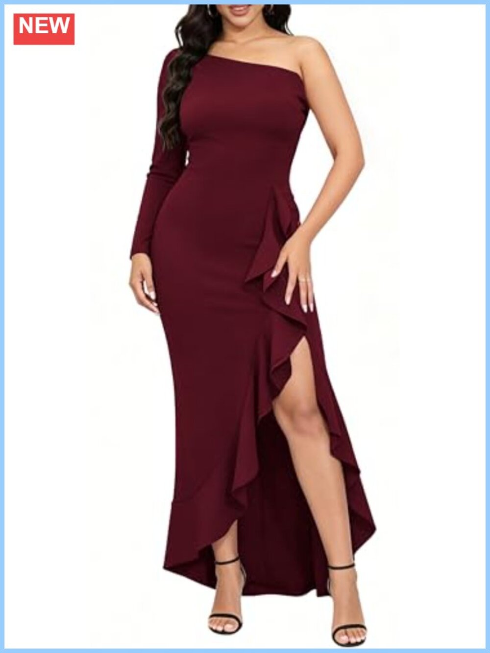 Formal One Shoulder Maxi Dress Long Sleeve Mermaid Gown